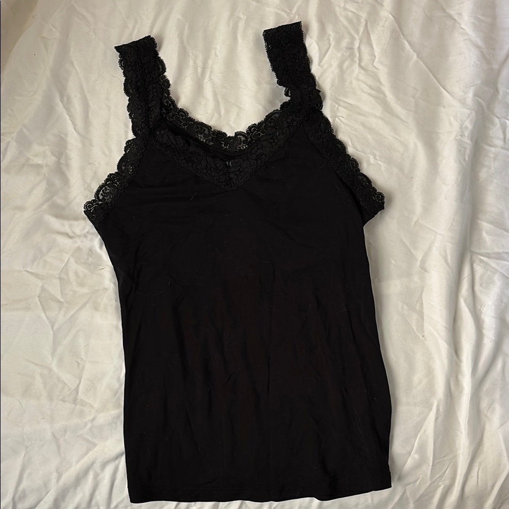 Elegant Black Lace Trim Women's Top
